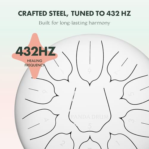 Panda Drum Plus (White) | Steel Tongue Handpan with Music Book, Mallets, Carrying Bag & Finger Picks | 11 inch, 432 Hz | Rain Drum for Inside & Outside | Calming Musical Instrument for Adults & Kids - color: 1-White