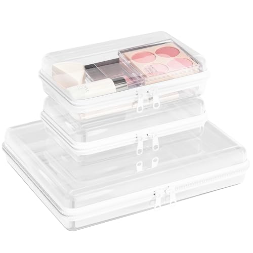 3 Pack Clear Hard Shell Zipper Case (S,S,L), 1.2mm Crush-Proof Transparent Storage Pouches, Hard Plastic Packing Cubes & Organizer Bags for Travel, Pencil, Cosmetics, Toiletry, Toys Storage - size: 3 Pack(S,S,L)