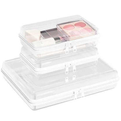 3 Pack Clear Hard Shell Zipper Case (S,S,L), 1.2mm Crush-Proof Transparent Storage Pouches, Hard Plastic Packing Cubes & Organizer Bags for Travel, Pencil, Cosmetics, Toiletry, Toys Storage - size: 3 Pack(S,S,L)