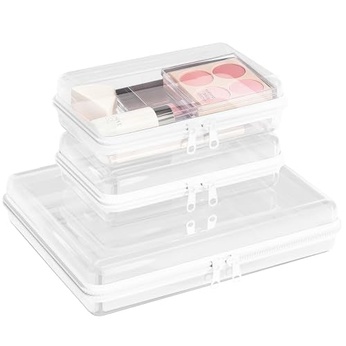 3 Pack Clear Hard Shell Zipper Case (S,S,L), 1.2mm Crush-Proof Transparent Storage Pouches, Hard Plastic Packing Cubes & Organizer Bags for Travel, Pencil, Cosmetics, Toiletry, Toys Storage - size: 3 Pack(S,S,L)