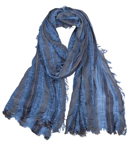 Artistic Retro Cotton And Linen Scarf, Plain Tie Dye Gradient Autumn And Winter New Soft Cotton Shawl - color: Blue