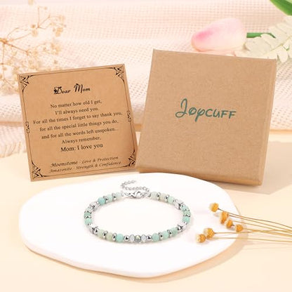 JoycuFF 𝗚𝗶𝗳𝘁𝘀 𝗳𝗼𝗿 𝗪𝗼𝗺𝗲𝗻 𝗠𝗼𝗼𝗻𝘀𝘁𝗼𝗻𝗲 𝗕𝗿𝗮𝗰𝗲𝗹𝗲𝘁 Amazonite Colorful Imperial Jasper Stainless Steel Beads Bracelets, Graduation Christmas Valentines Mothers Day Birthday Gifts - style: Mom Gifts-Amazonite