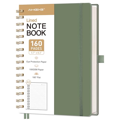 Spiral Journal Notebook, 160 Lined Pages, A5 Medium Size (5.7'' x 8.3''), for Men & Women, Journaling, Writing, Work & Office, Hardcover, 100 GSM Thick Paper (Light Green) - color: Light Green
