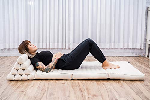 Leewadee 3-Fold Mat XXL with Triangle Cushion – Firm TV Pillow, Foldable Mattress with Cushion Made of Eco-Friendly Kapok, 67 x 31 inches, Ecru - color: Cl01 - Ecru, size: 3 seating segments XL