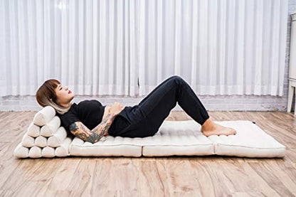 Leewadee 3-Fold Mat XXL with Triangle Cushion – Firm TV Pillow, Foldable Mattress with Cushion Made of Eco-Friendly Kapok, 67 x 31 inches, Ecru - color: Cl01 - Ecru, size: 3 seating segments XL