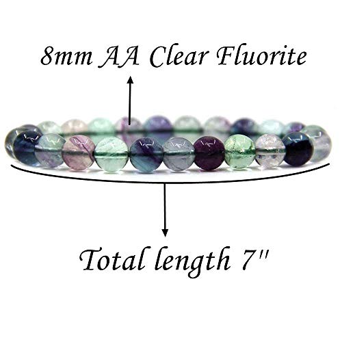 Angelstones Handmade Natural Healing Gemstone 8mm Round Beads Stretch Crystal Bracelet 7 Inch Unisex - color: Clear Green Fluorite