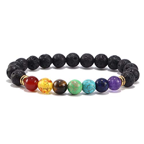 COLORFUL BLING Healing Crystals Gemstone Chakra Om Symbol Pendant Necklace Lava Rock Bracelet Set Prosperity Reiki Wealth Money Fortune Positive Energy Quartz Yoga Meditation Jewelry for Women Men - style: Set B