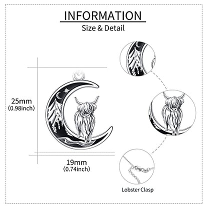 Sterling Silver Cute Animal Pendant Necklace Fox/Snake/Unicorn/Owl on Moon/Rabbit/Horse Necklace Jewelry for Women Mom Sister - style: highand cow-1