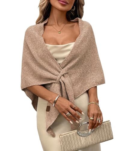 Womens Knitted Shawl Wraps Casual Solid Color Cape Scarf Comfortable Triangle Pashmina Shoulder Sweater - color: Camel