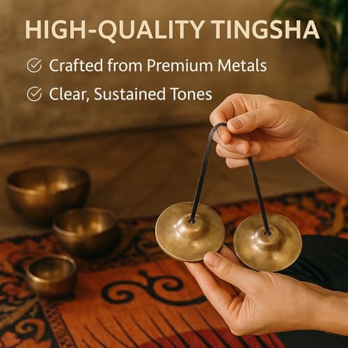 Tibetan Tingsha Cymbal Bells with case | Handcrafted in Nepal Sound Healing Meditation bells 6.5 cm for Sound Healing and Mindfulness. Sound Healing Instrument for Yoga and Meditation (Blue) - color: Blue