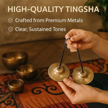 Tibetan Tingsha Cymbal Bells with case | Handcrafted in Nepal Sound Healing Meditation bells 6.5 cm for Sound Healing and Mindfulness. Sound Healing Instrument for Yoga and Meditation (Blue) - color: Blue