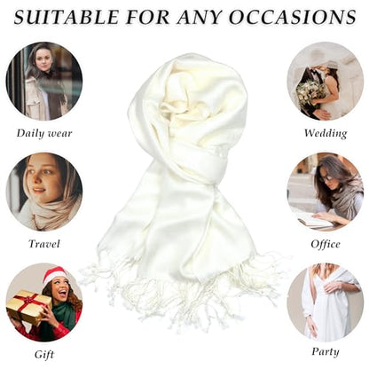 Achillea Lightweight Pashmina Scarf for Women – Soft Silky Shawl Wrap for Evening Dresses, Bridesmaids & Everyday Wear - color: Ivory