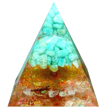 Tree of Life Orgone Pyramid,Natural Tianhe Stone&Black Gold Stone Orgonite Healing Crystal Pyramid,Crystal Stone Positive Reiki Energy Generator Collection Wealth Lucky Meditation Tool(6cm) - color: Red