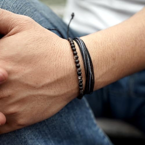Mezcla Vida Natural Stone Beaded Bracelets for Men Women Unisex Adjustable Waterproof Rope Bracelets Set Valentine's Day Birthday Gifts for Boyfriend Husband Him