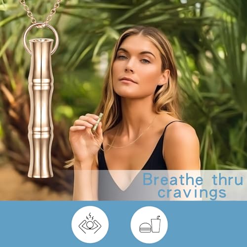COTATI Anxiety Breathing Necklace Breathe Easy Mindfulness Necklace Stainless Steel Pendant for Women Men Natural Calm & Stress Relief - color: Rose Gold-bamboo