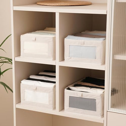 4 Pack linen storage box, with transparent window - foldable clothing storage box, suitable for organizing wardrobes, toys, books | home storage container (4)