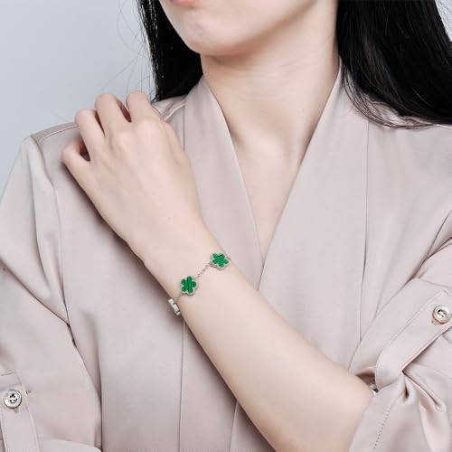 FLY FEI 18K Gold-Plated Four Leaf Clover Bracelet for Women,Adjustable lucky Bracelet Set Jewelry Gift-Hypoallergenic Charm for Birthdays, Wellness & Daily Wear - color: style02-Green(silvery)