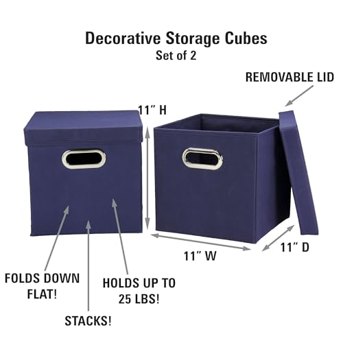 Household Essentials 33-1 Decorative Storage Cube Set with Removable Lids | Navy | 2-Pack
