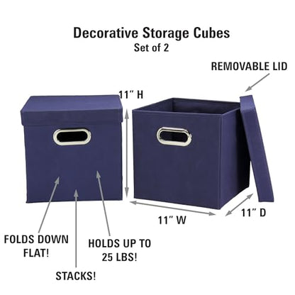 Household Essentials 33-1 Decorative Storage Cube Set with Removable Lids | Navy | 2-Pack