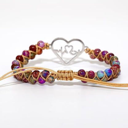 Women Boho Wrap Bracelet,Handmade Natural Stone Crystal Emperor Beads Heart Bracelet, Fashion Bohemian Jewelry Gift for Women - color: Heartbeat