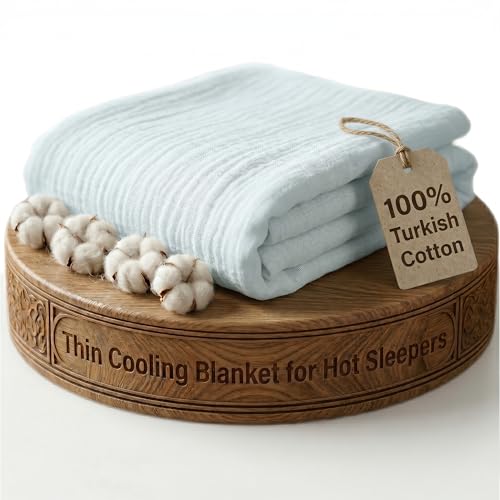 Goqan Muslin Blanket for Adults 79x90 Queen, 4 Layer Soft Lightweight and Thin%100 Turkish Cotton Muslin Blanket, Breathable for Bed, Couch - Aqua Green - color: Aqua Green, size: Queen (79"x90")