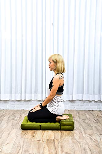 Leewadee Foldable Floor Mattress – 2 in 1 Floor Meditation Mat for Yoga and Relaxation, Seating Futon with Kapok - color: Cl23 - Green