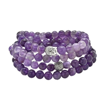 Buddha Charm Meditation Jewelry of 108 Mala Prayer Beads Bracelet or Necklace - style: Amethyst