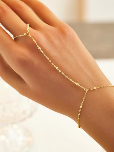 3PCS 14K Gold-Plated Hand Chain Bracelets for Women, Stack Bracelets Set Adjustable, Trendy Dainty Ring Bracelet Hand Chain - color: gold-5-trendy