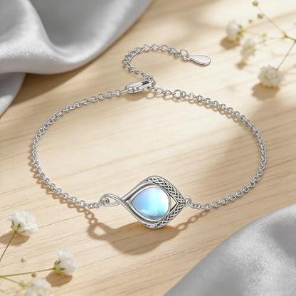 PELOVNY Celtic Knot Bracelet for Women 925 Sterling Silver Infinity Gemstone/Birthstone Bracelets Birthday Christmas Jewelry Gifts for Mom Daughter Wife - color: 01-Celtic-Moonstone