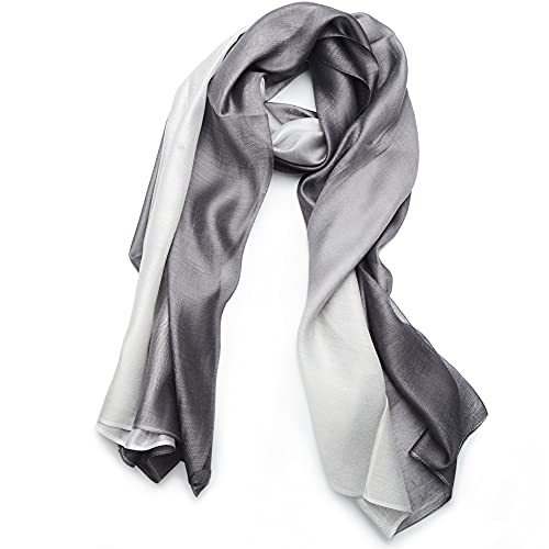 Cotton Silk Scarf Elegant Soft Wraps Color Shade Scarves for Women - color: Gradient - Dark Grey