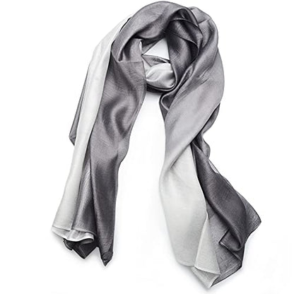 Cotton Silk Scarf Elegant Soft Wraps Color Shade Scarves for Women - color: Gradient - Dark Grey