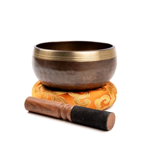 Tibetan Singing Bowl Set Brass - Master Healing Grade - Authentic Handcrafted Sound Bowl by Himalayan Bazaar - color: Brown
