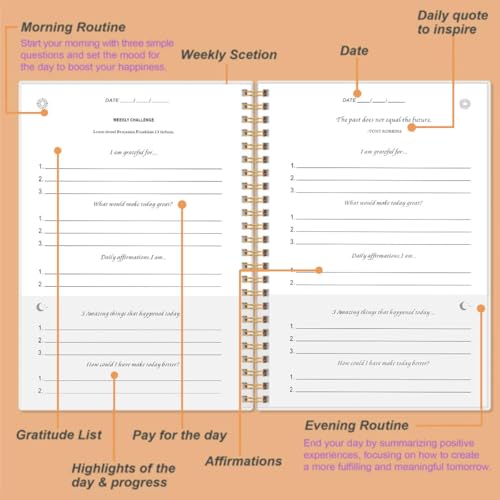 NDEMl Five-Minute Gratitude Journal, A5 Mindfulness Reflection and Performance Journal, Undated Notebook, Growth Inspirational Notepad (navy blue)