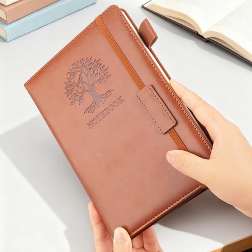 M&G Lined Journal Notebook for Men Women, 256 Pages A5 Hardcover Leather Journal, 80GSM Thick College Ruled Paper for School and Work Travel Note Taking 5.7" x 8.3", Brown
