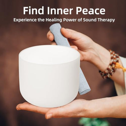 8 Inch B Note 432hz Crown Chakra Crystal Singing Bowl Healing Pure White with Carrying Case and Rubber Mallet Suede Strikers Oring - color: White B, size: 8 inch