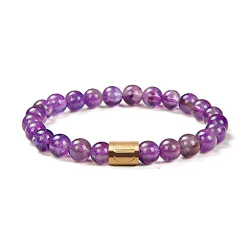 Morchic 8mm Genuine Gemstone Stretch Bracelet for Women Men Unisex, Natural Energy Crystal Stone Beads, Classic Simple Design Cuff Birthday Gift 7.5 Inch - color: Amethyst Pro