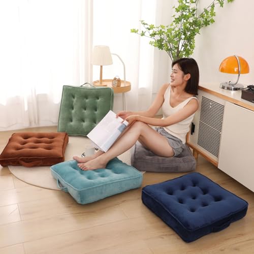 Square Meditation Floor Pillows with Handle, Seat Cushions for Adults, Thicken Crystal Velvet Seat Cushion with Pearl Cotton Filling for Yoga Living Room Balcony Outdoor Tatami(@2,40cm/16in)