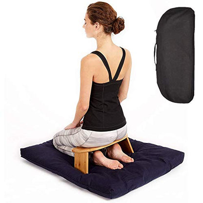 Bamboo Kneeling Meditation Bench, Locking Magnetic Hinges & Free Black Canvas Carry Bag, Folding Portable Design for Outdoor use & Travel