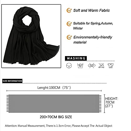 Pashmina shawls and wraps for Evening Dresses Scarf for Women Winter Shawl Wraps for Women Weedings - color: Black