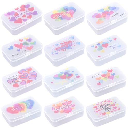 Goodma Thank You 12 Pieces Rectangular Plastic Storage Boxes with Hinged Lids for Small Items and Craft Projects, 3.3 x 2.2 x 1 inch (Frosted White) - color: Frosted White