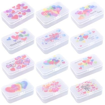 Goodma Thank You 12 Pieces Rectangular Plastic Storage Boxes with Hinged Lids for Small Items and Craft Projects, 3.3 x 2.2 x 1 inch (Frosted White) - color: Frosted White