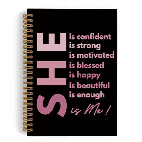 She Is Me Inspirational Spiral Notebook, Self Care Journal Notebook, Black Pink Self Love Notebooks for School Work, Positive Affirmations Office Supplies Gifts for Women Girls, 5.5x8.3 Inch - color: black she, size: 5.5x8.3