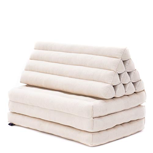 Leewadee 3-Fold Mat XXL with Triangle Cushion – Firm TV Pillow, Foldable Mattress with Cushion Made of Eco-Friendly Kapok, 67 x 31 inches, Ecru - color: Cl01 - Ecru, size: 3 seating segments XL