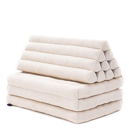 Leewadee 3-Fold Mat XXL with Triangle Cushion – Firm TV Pillow, Foldable Mattress with Cushion Made of Eco-Friendly Kapok, 67 x 31 inches, Ecru - color: Cl01 - Ecru, size: 3 seating segments XL