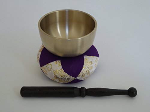 Japanese Meditation Buddhist Butsudan Handmade 2.7" Brass Bowl Singing Bell Set/Made in Japan
