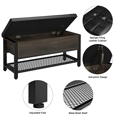 HOSTACK Storage Bench, Entryway Shoe Bench with Flip-Open Storage Box, End of Bed Ottoman Bench with Storage Shelf and Padded Seat for Bedroom, Hallway, Dark Brown