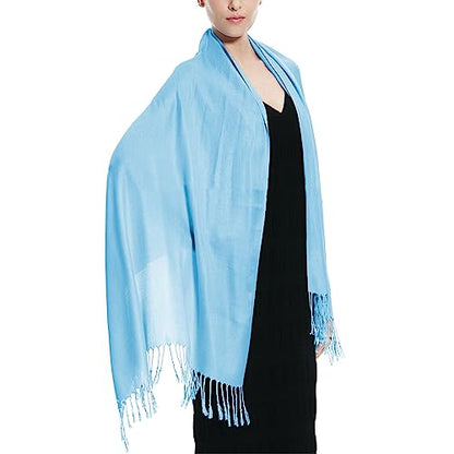 Glory Max Women Large Soft Silky Pashmina Shawl Wrap Scarf in Plain Solid Colors - color: Baby Blue