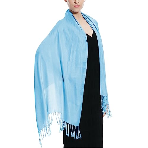 Glory Max Women Large Soft Silky Pashmina Shawl Wrap Scarf in Plain Solid Colors - color: Baby Blue