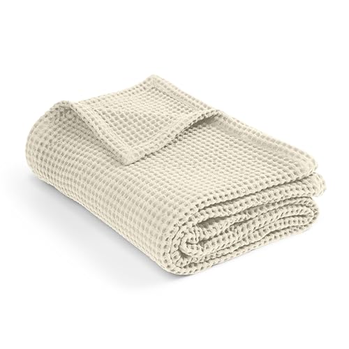 Throw Blanket for Couch, 100% Cotton Soft Lightweight Breathable Summer Blanket Throws, Waffle Weave Throw Size Bed Blanket: Beige (50"x60") - color: Beige, size: Throw (50" x 60")