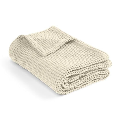 Throw Blanket for Couch, 100% Cotton Soft Lightweight Breathable Summer Blanket Throws, Waffle Weave Throw Size Bed Blanket: Beige (50"x60") - color: Beige, size: Throw (50" x 60")